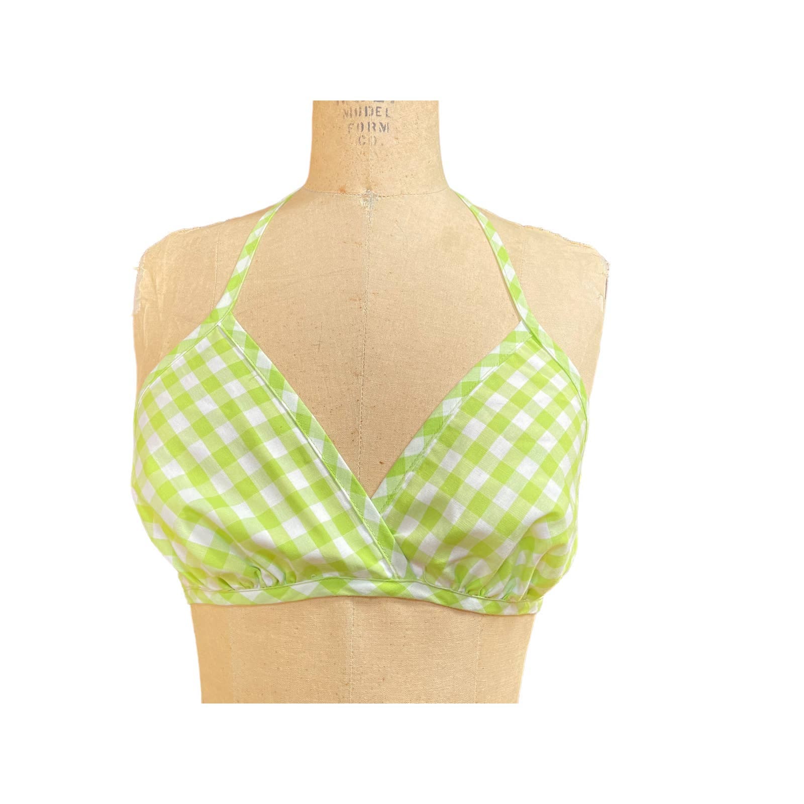 Country Set Women's Lightweight Gingham Bikini Top Summer Green Small