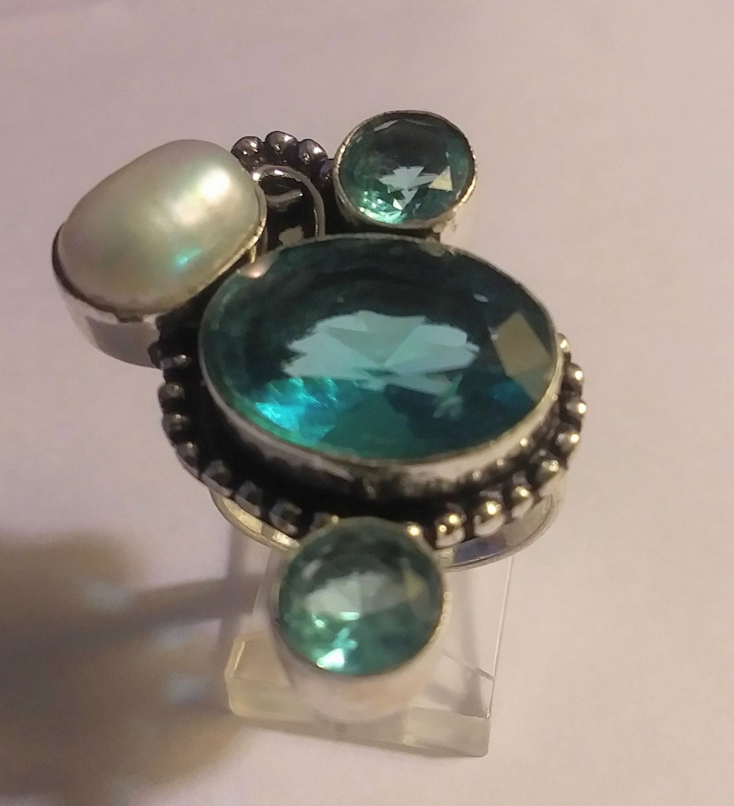 Stunning 925 Sterling Topaz Pearl Ring