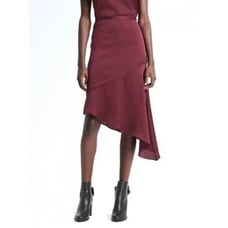 Banana Republic x Olivia Palermo Burgundy Satin Bias Cut Asymmetrical Skirt