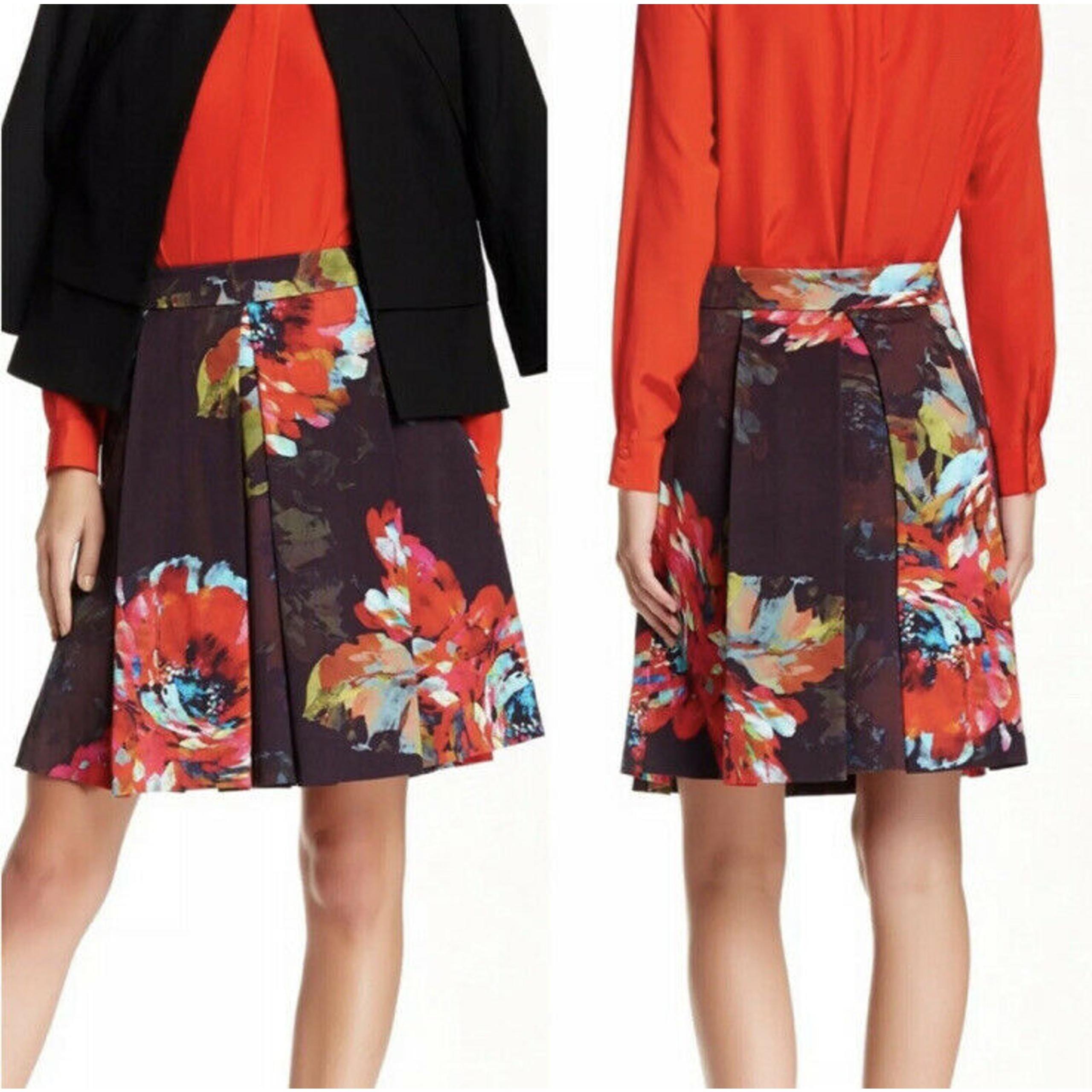Trina Turk Julienne 2 Trousdale Floral Faille Pleated Skirt Ladies Size 2 A-Line