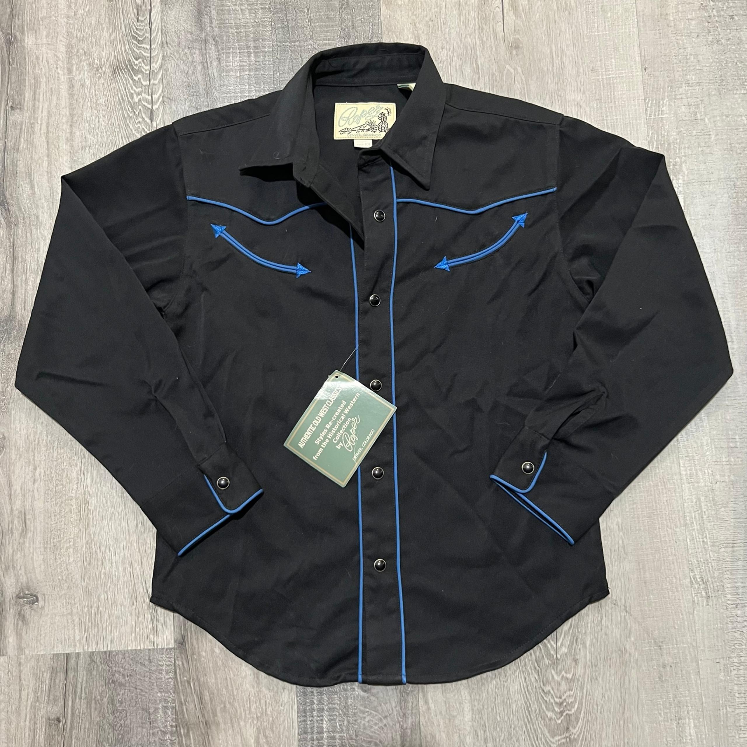 VTG Roper Western Arrow Pocket Black/Blue Embroiderd Pearl Snap Boys Shirt NWT