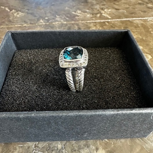 Sterling Silver Blue Topaz and Diamond Ring Size 7
