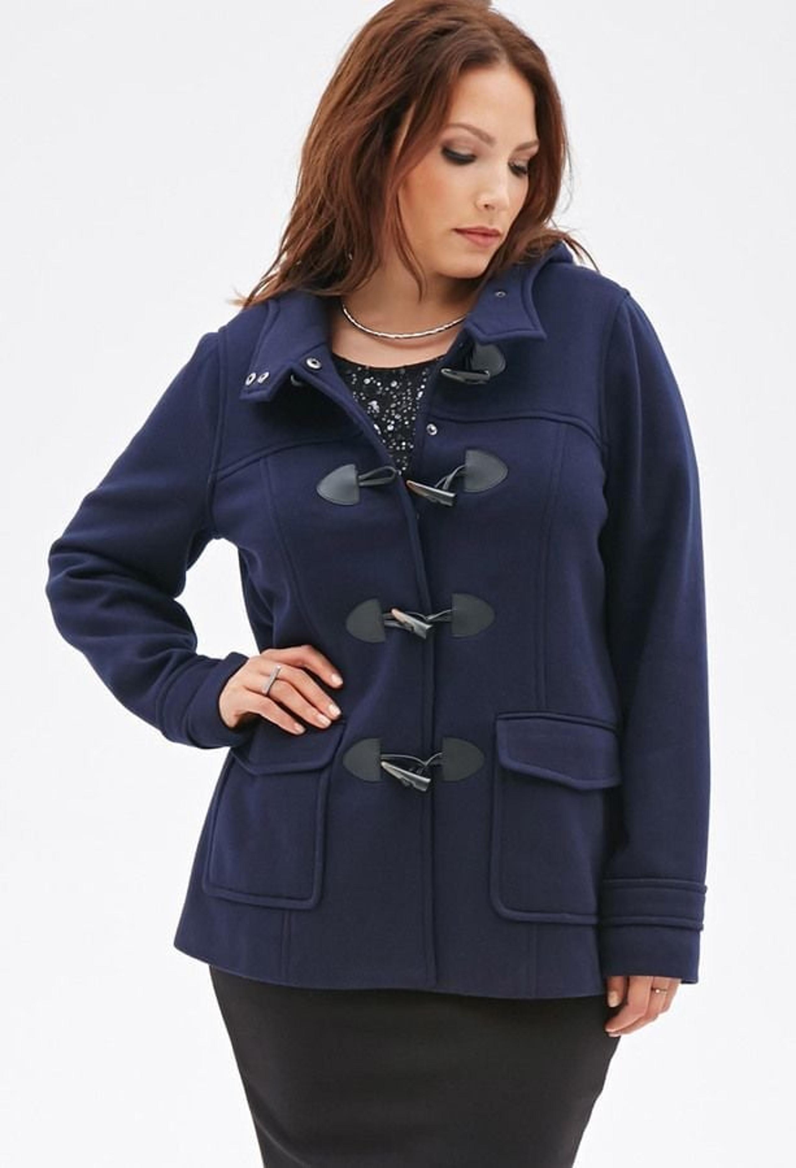 Forever 21 Navy Hooded Knit Duffle Coat Women's Small