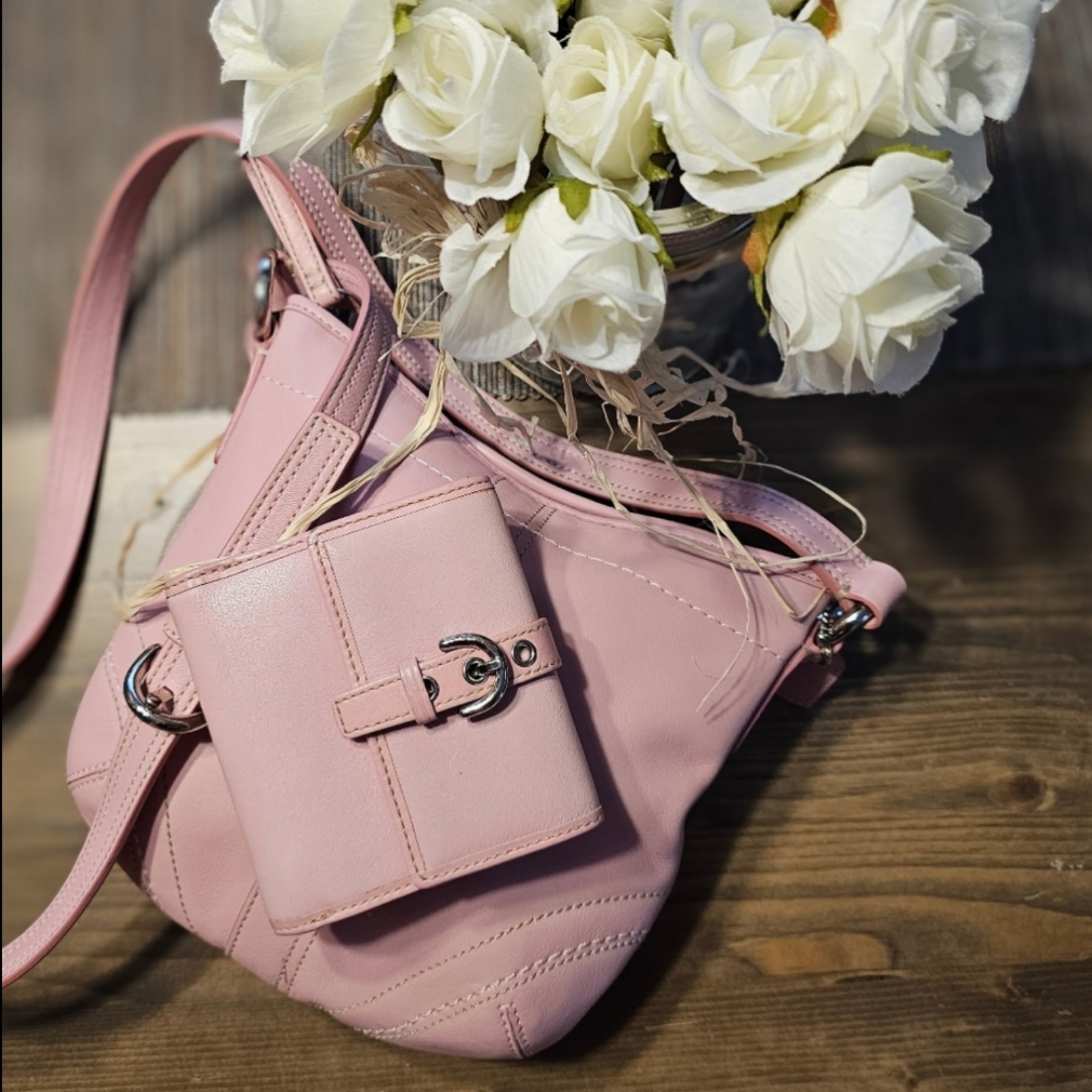 Vintage Coach Soho Mini Basket Duffle Crossbody Shoulder Bag ( Pink ) & Wallet