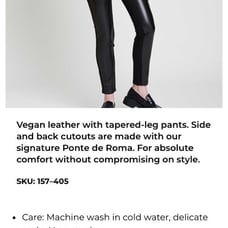 New! Womens Black vegan leather front pants size XL