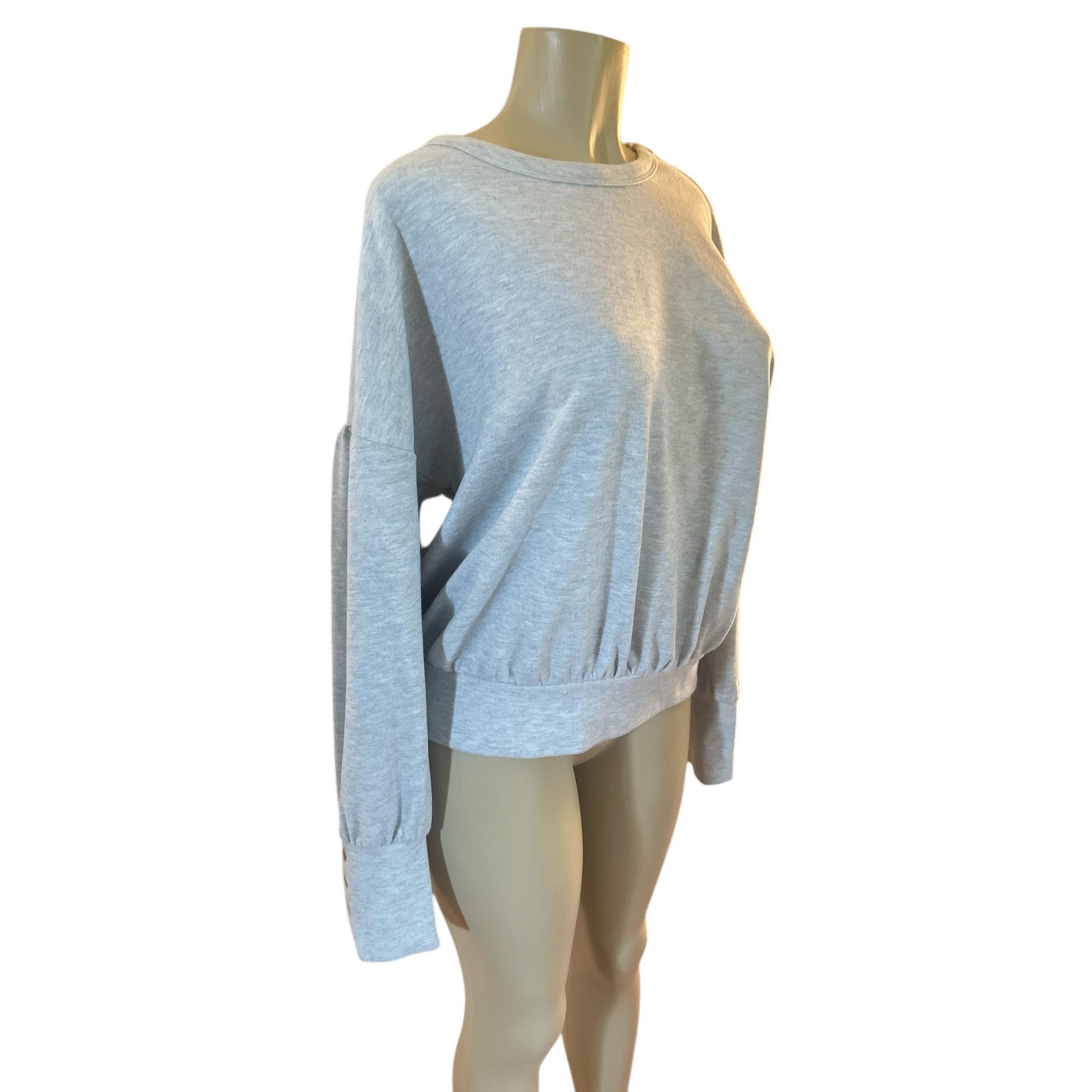 Women L Evereve Gray Sweatshirt Pullover Snap Cuff Crewneck Sweatshirt Top