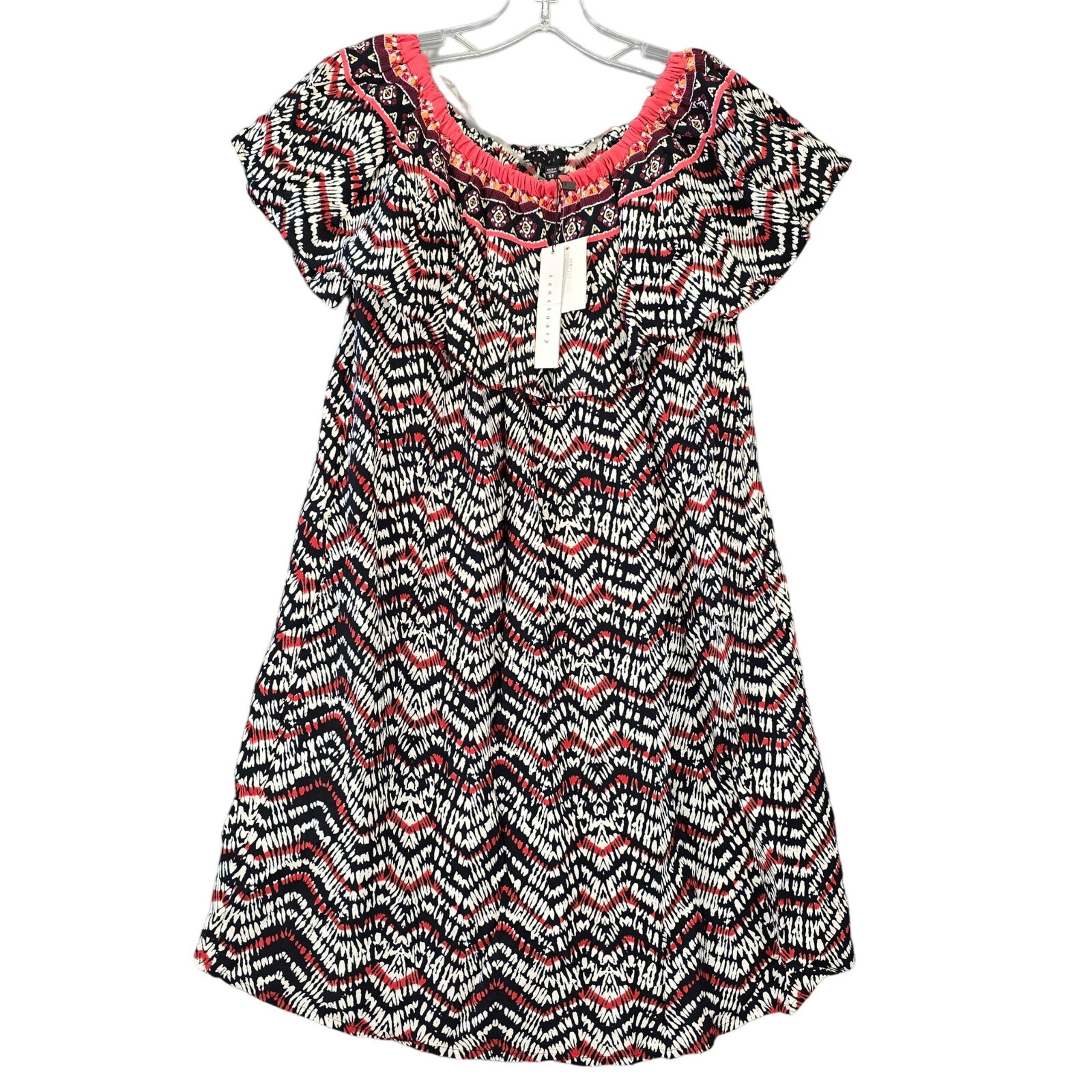 Anthropologie Sanctuary Women Dress Size XS Black Orange Stripe Midi Cap Sleeves
