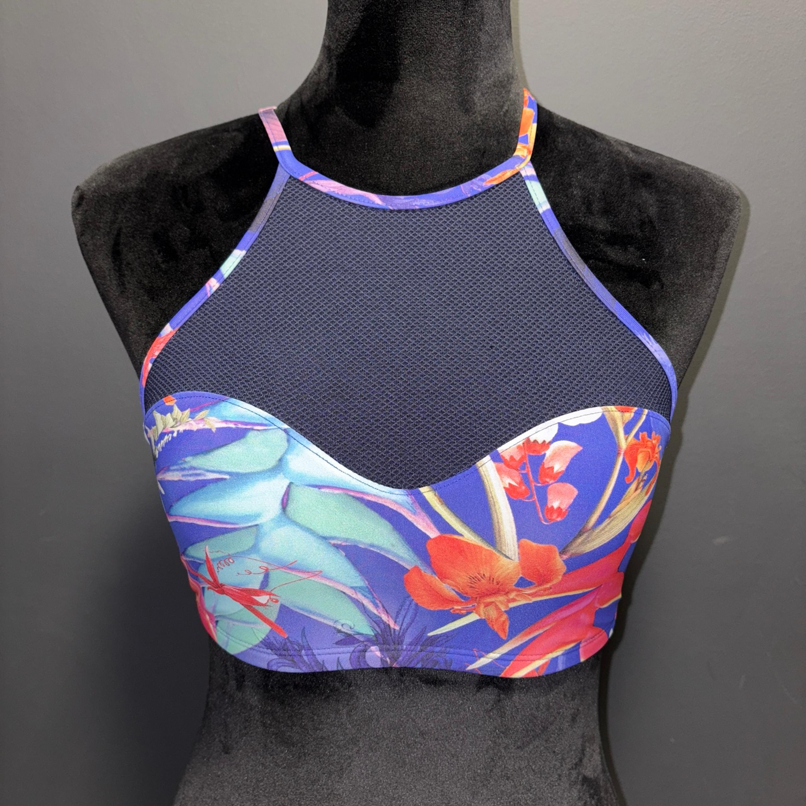Athleta Bikini Swim Top Womens XS High Neck Adjustable Crossback Multicolored