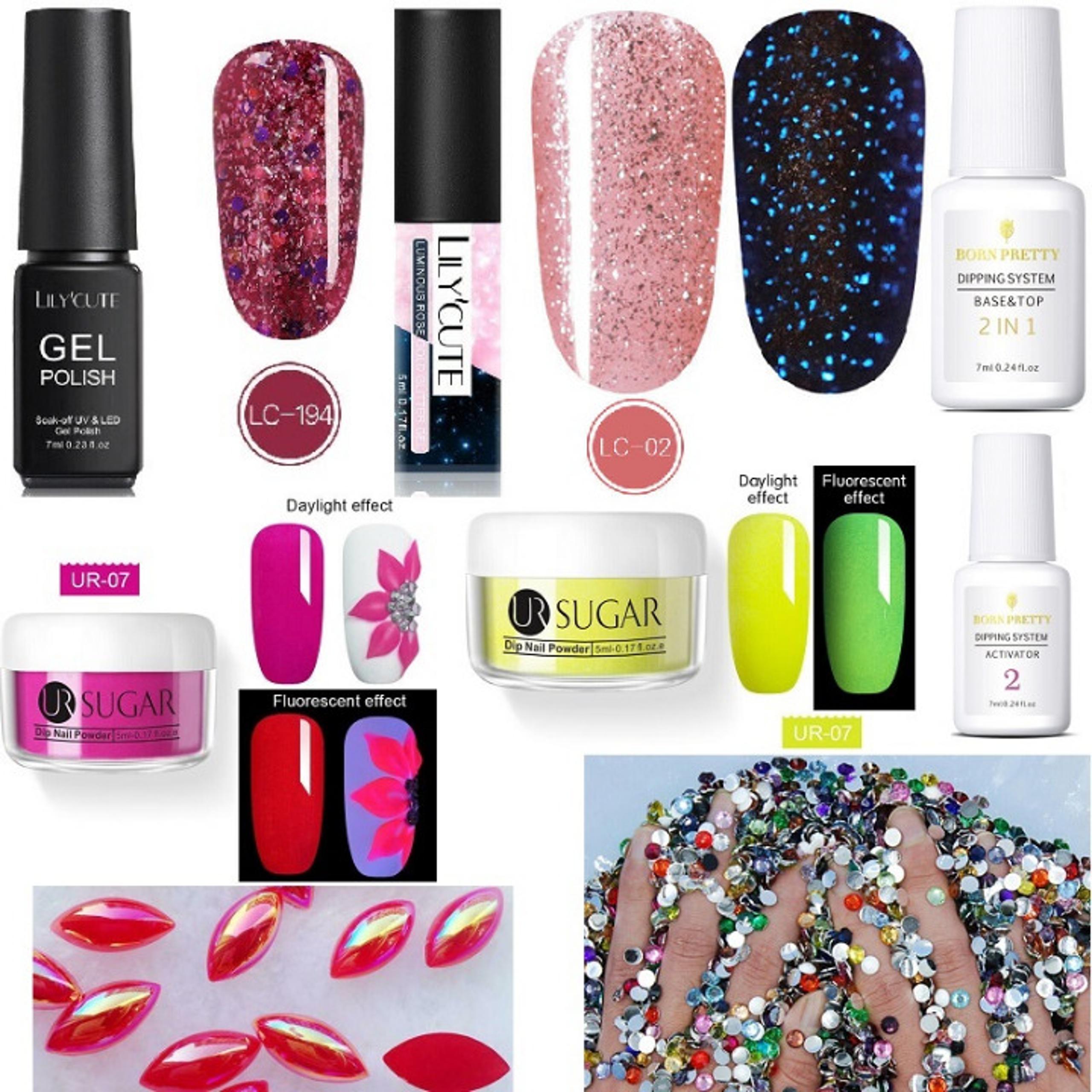 Nail Art Set 8pc Glow in Dark Carve Gems