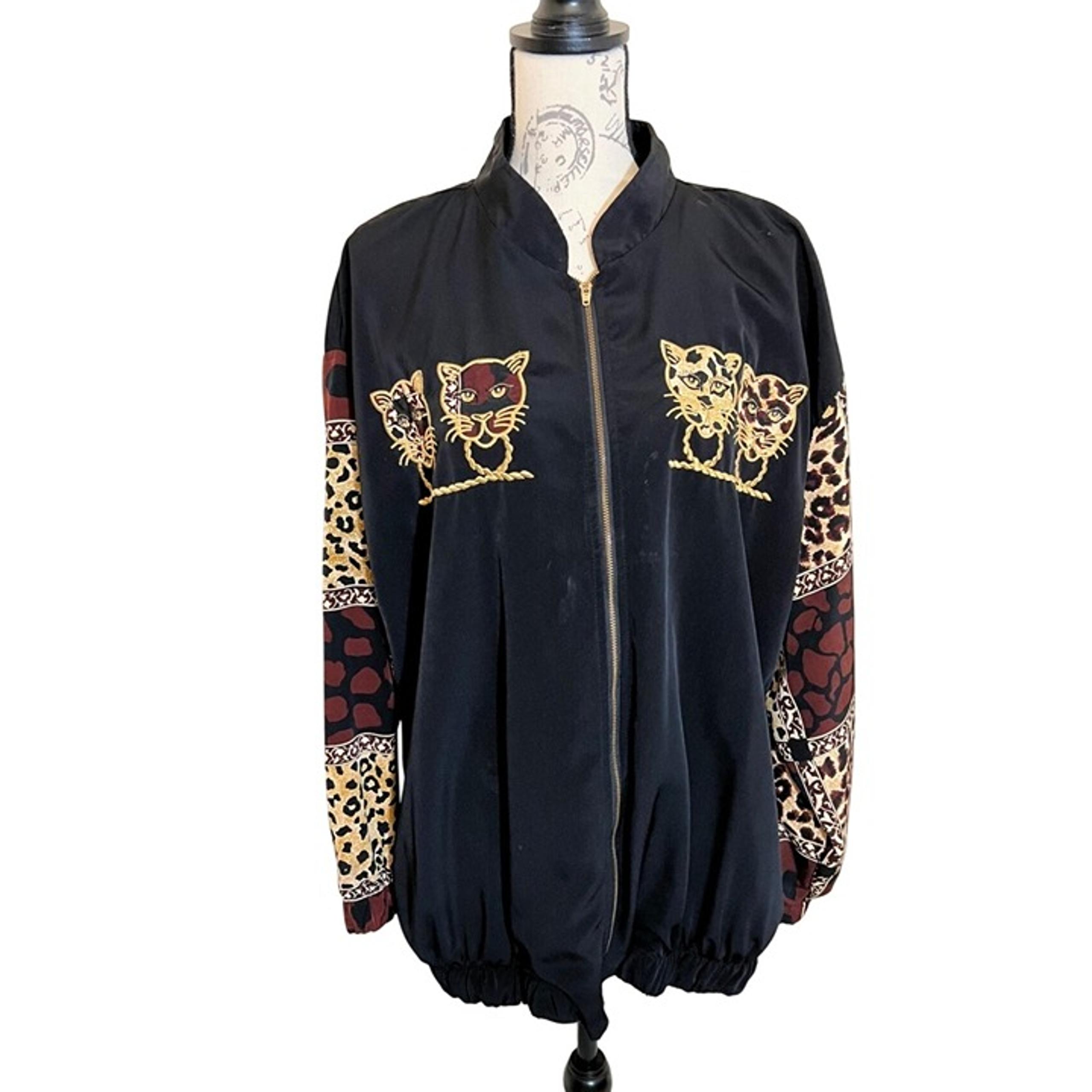 Vintage Delta Burke Embroidery Leopard Cat Cheetah Track Jacket Print XL/XXL