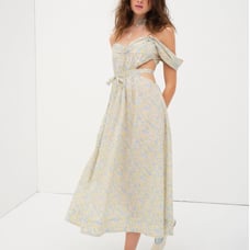 Women's For Love & Lemons Floral Midi Dress Size M Yellow Blue