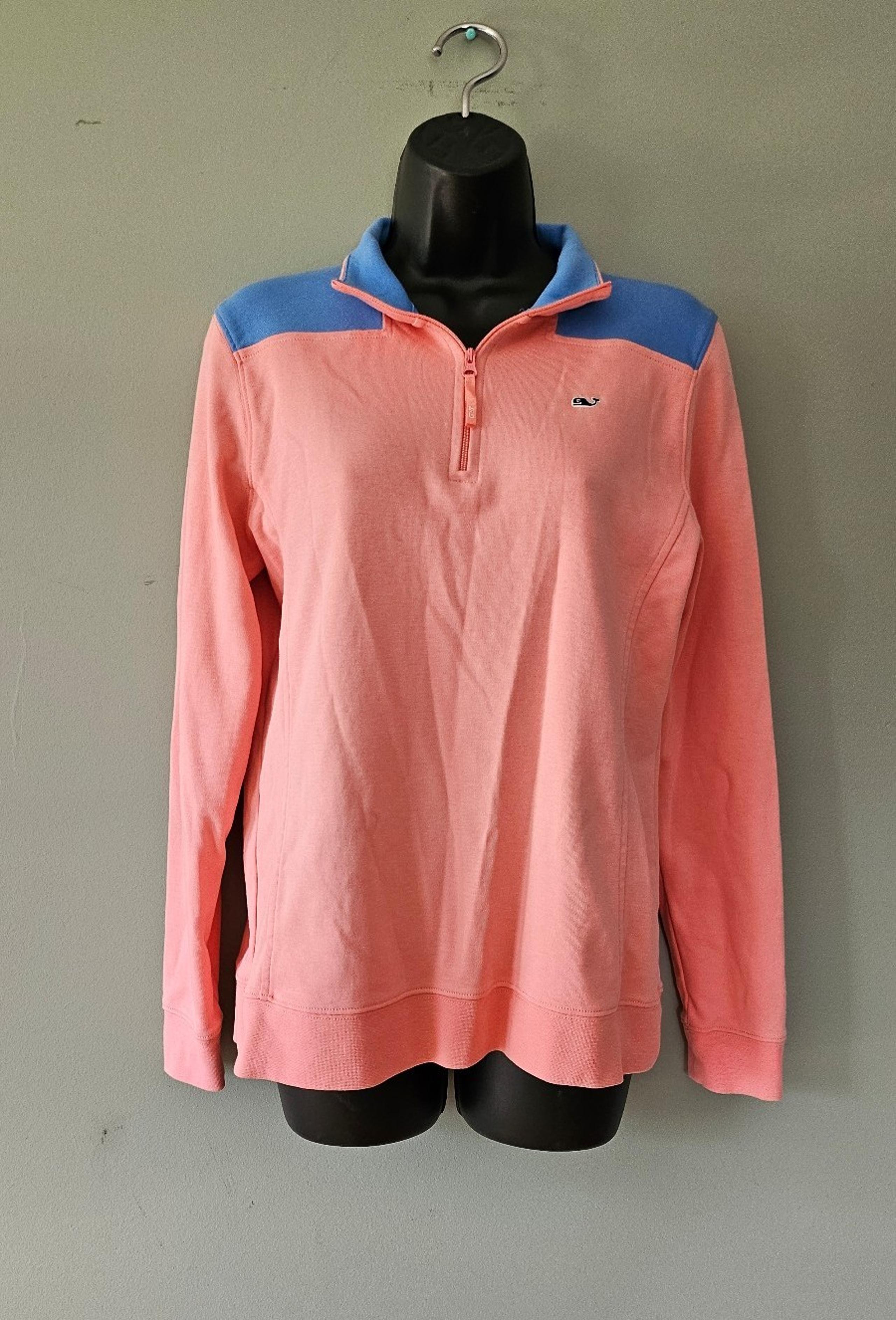 Vineyard Vines Womens Pullover  Pink coral & blue  1/4 Zip .size medium