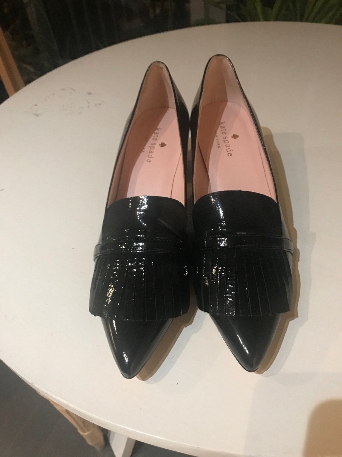 Kate Spade black patent leather heeled loafer 8.5