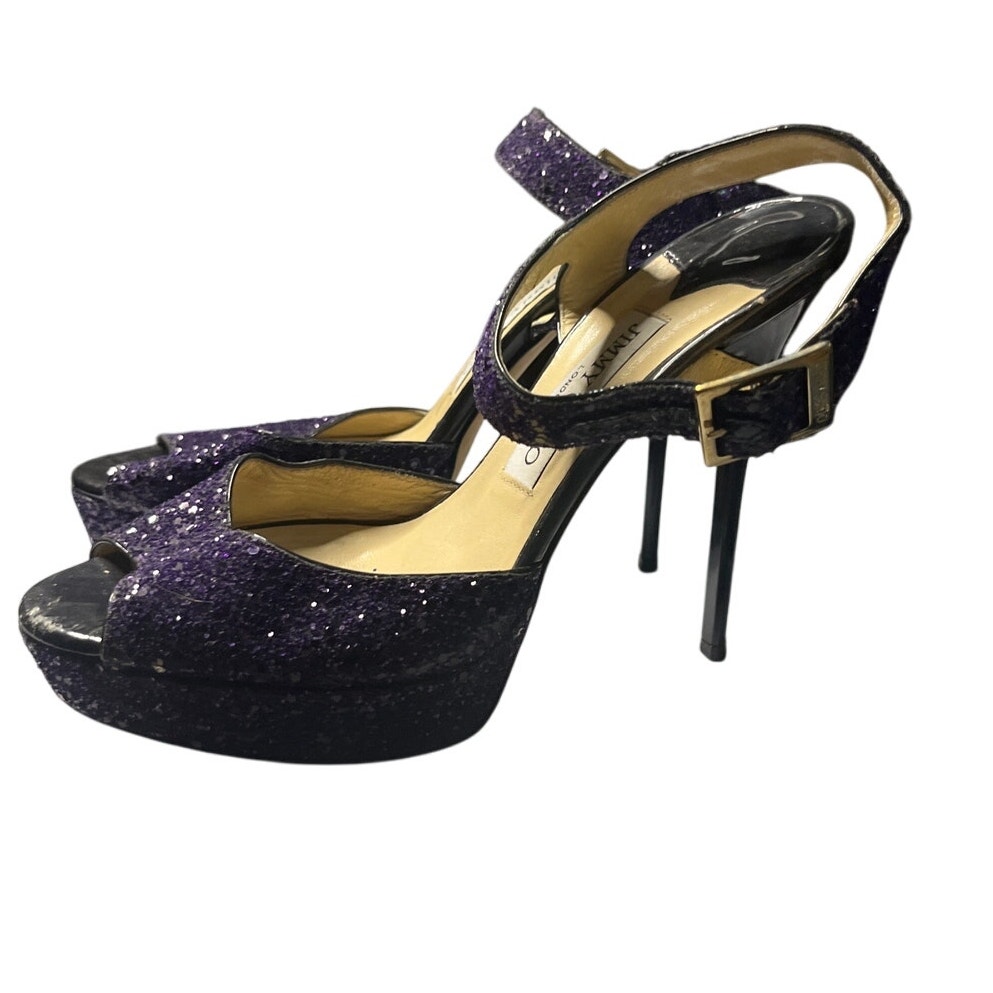 Jimmy Choo Coarse Glitter Purple Open toe platforms Size 38/8