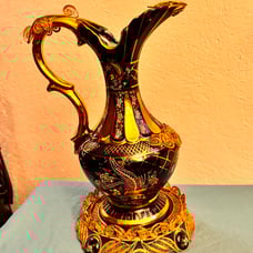 Cobalt Blue Nieman Marcus Pitcher And Plate Cast In Gold Trim