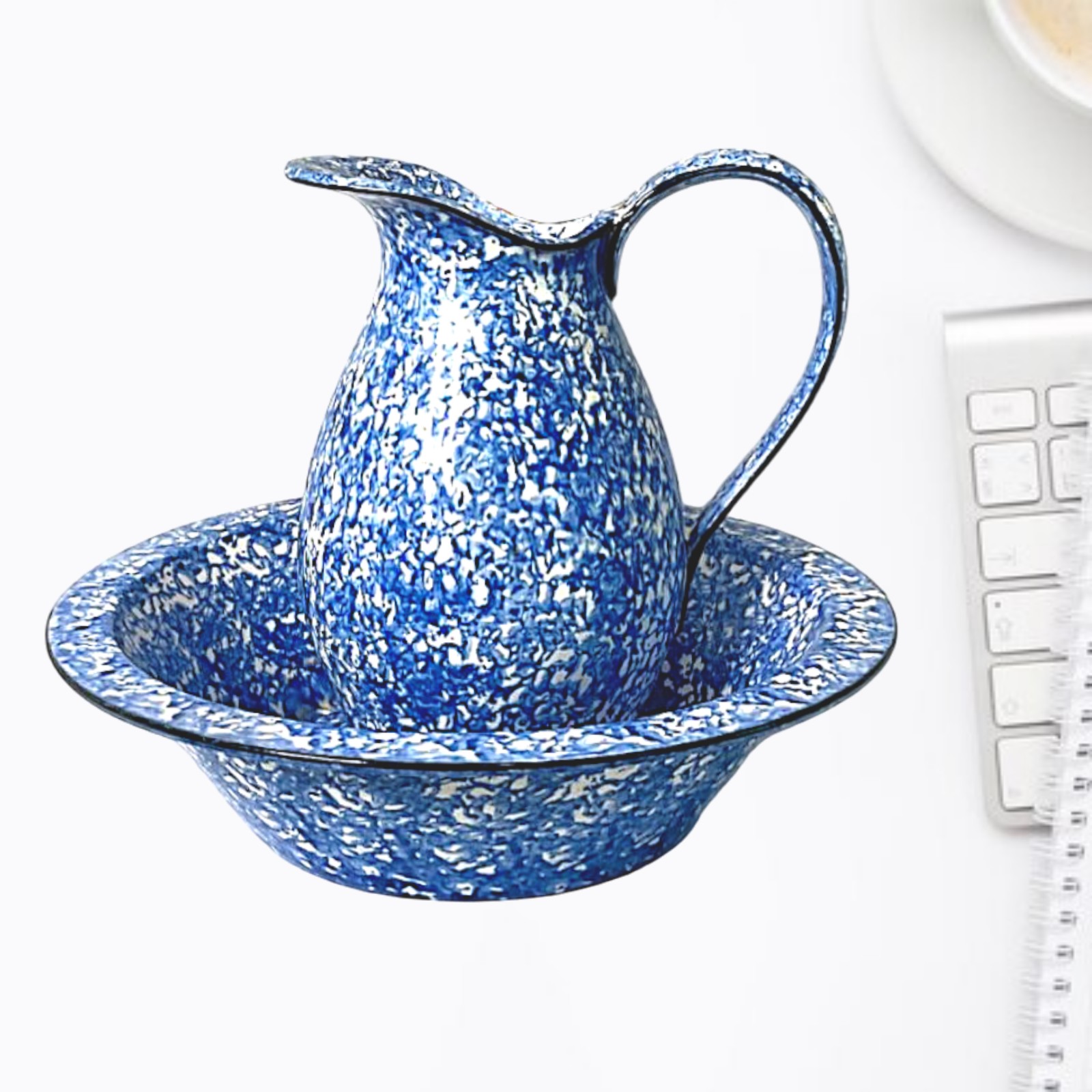 Stangl ~ Blue and White Marbled Farmhouse Pitcher and Basin