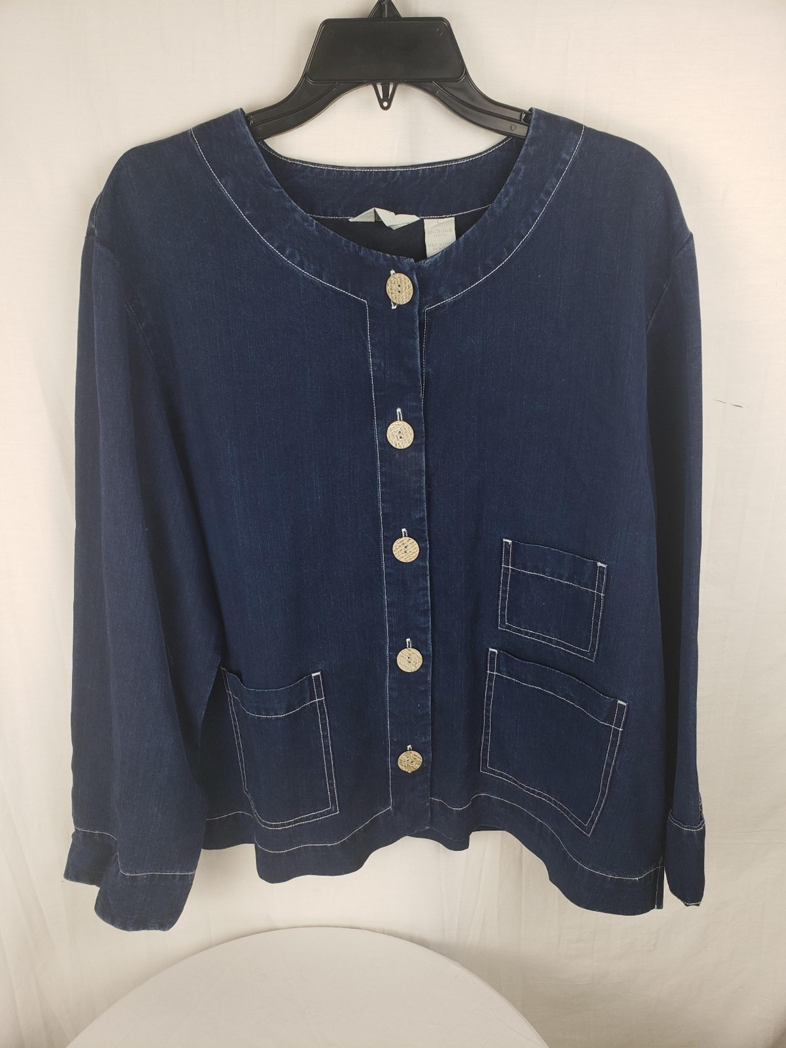 J.Jill Blue Denim Look Wood Button-Up Cardigan Jacket Sz L
