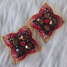 Signed JAY FEINBERG (Strongwater) Bejeweled Chunky Quatrefoil Clip On Earrings
