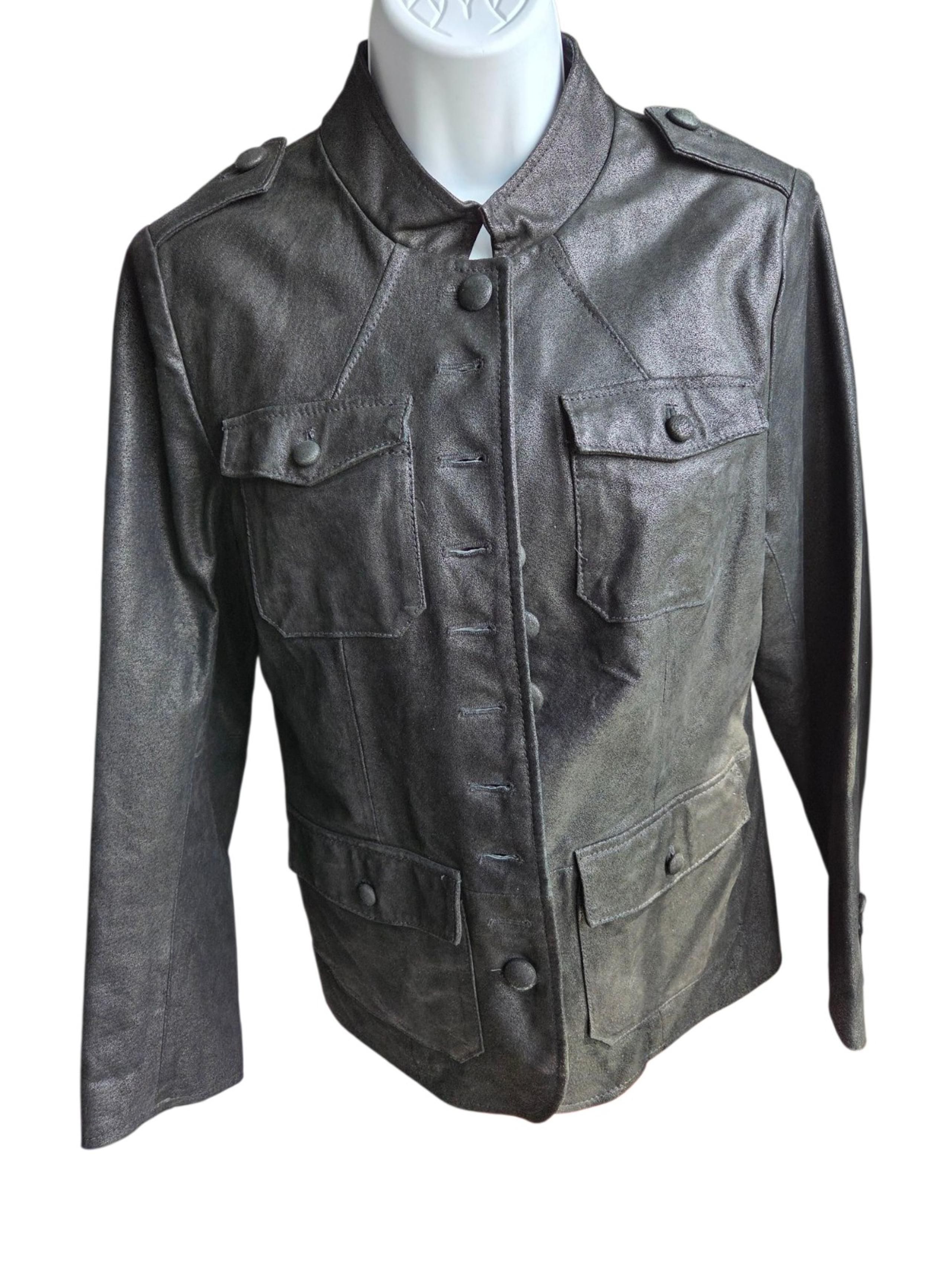 Vintage Twiggy Black Leather Button Up Womens Jacket Coat Size S