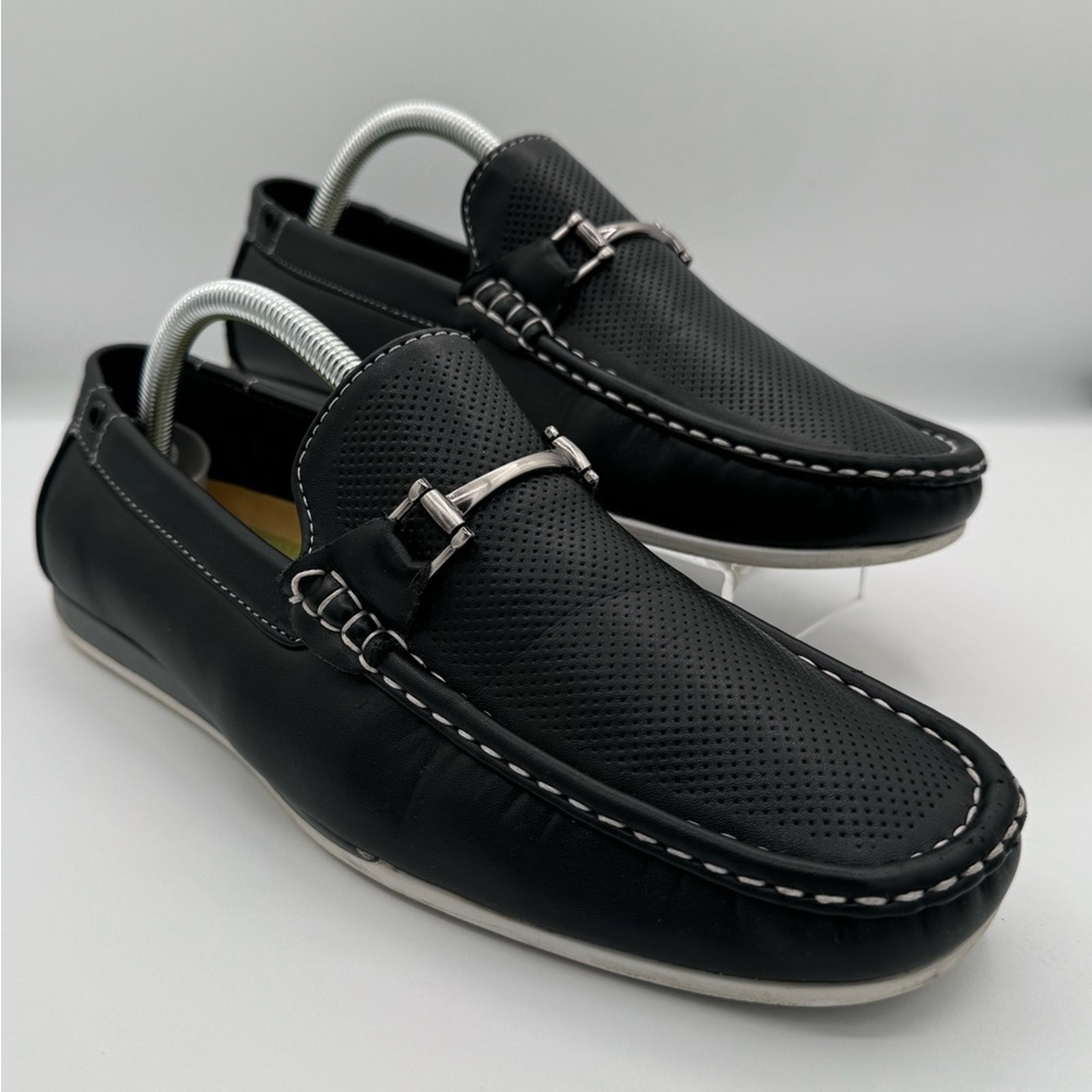 Men’s Franco Vanucci Black Leather Loafers Jeremy-1 Size 9.5