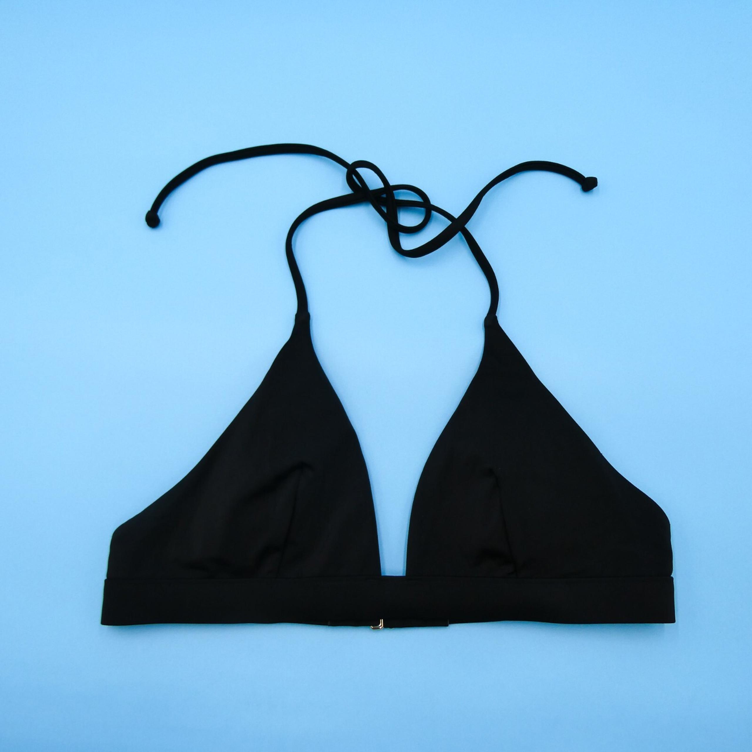 Victorias Secret Medium Black Triangle Padded Halter Plunge Bikini Top Swimwear