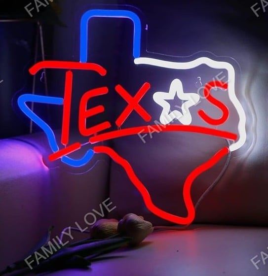 NEW Bright Red White Blue Texas Dimmable LED Light Neon Sign ( Dallas Houston