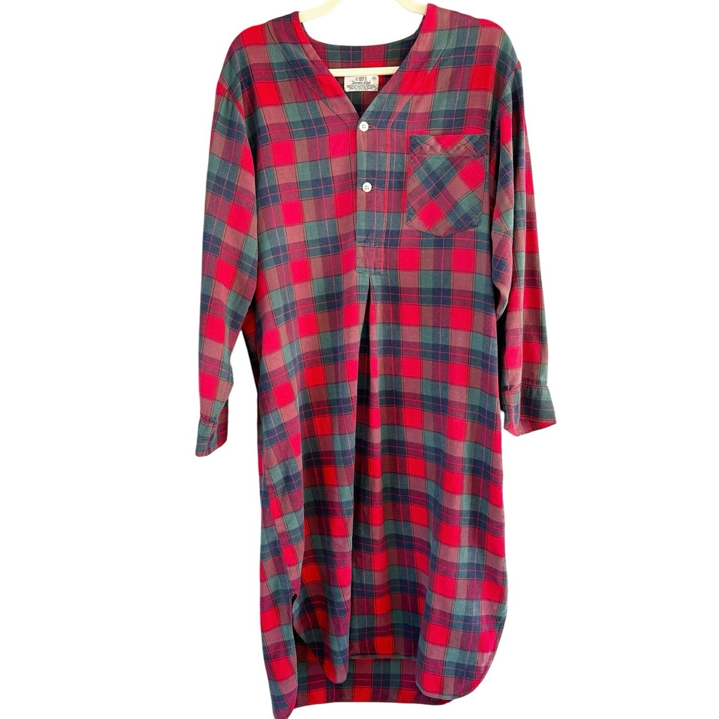 Terrace Club Red Green Plaid Flannel Vintage Long Sleeve Nightgown Size Medium