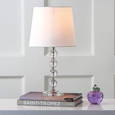 Modern Glam Stacked Crystal Ball/ Off-White Shade 16-inch Bedroom Lamp