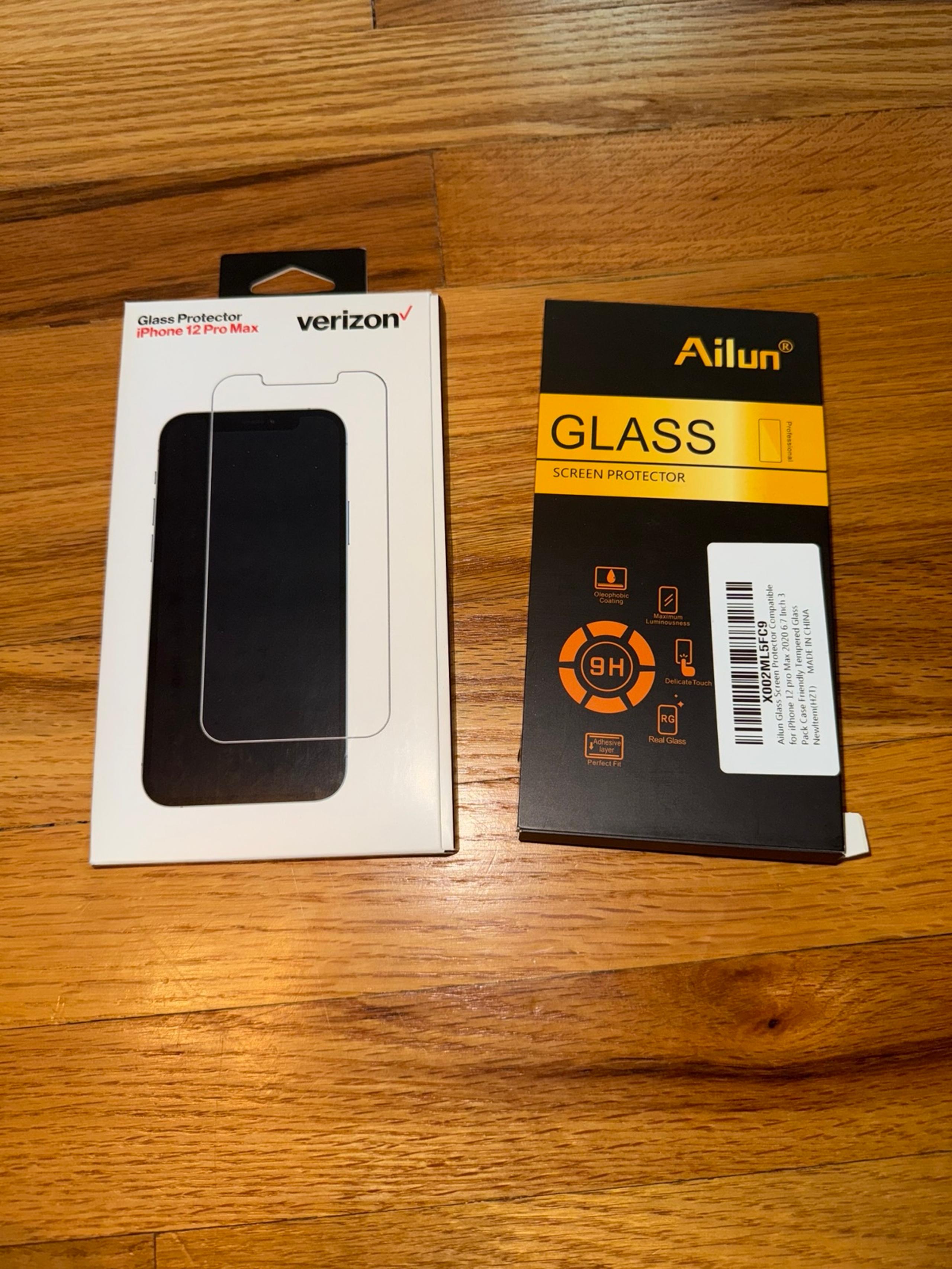 2x iPhone 12 Pro Max Glass Screen Protectors - Verizon New + Ailun Unused Opened