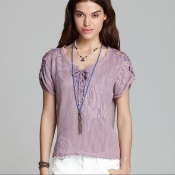 Free People Strawberry Fields Eyelet Crochet Knit Oversized Top Size M