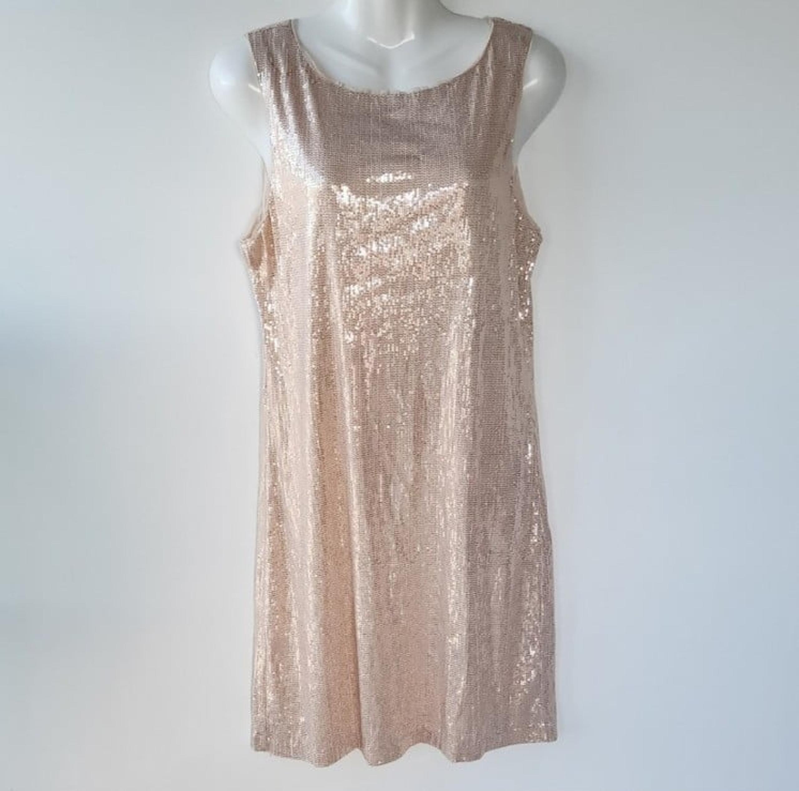 Chelsea & Violet Rose Gold Sleeveless Mini Sequin
Shift Dress
Size S