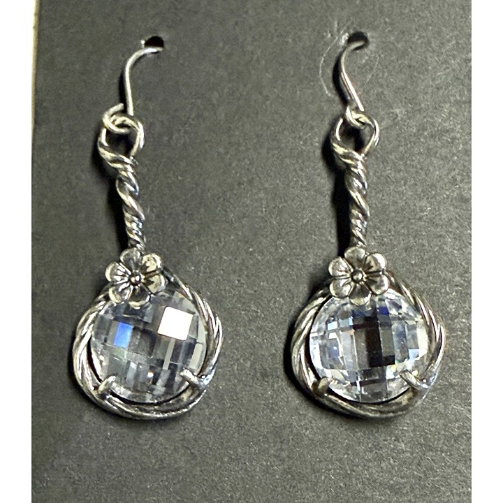 Sterling 925 Silver Dangle Drop Cubic Zirconia Flower Earrings