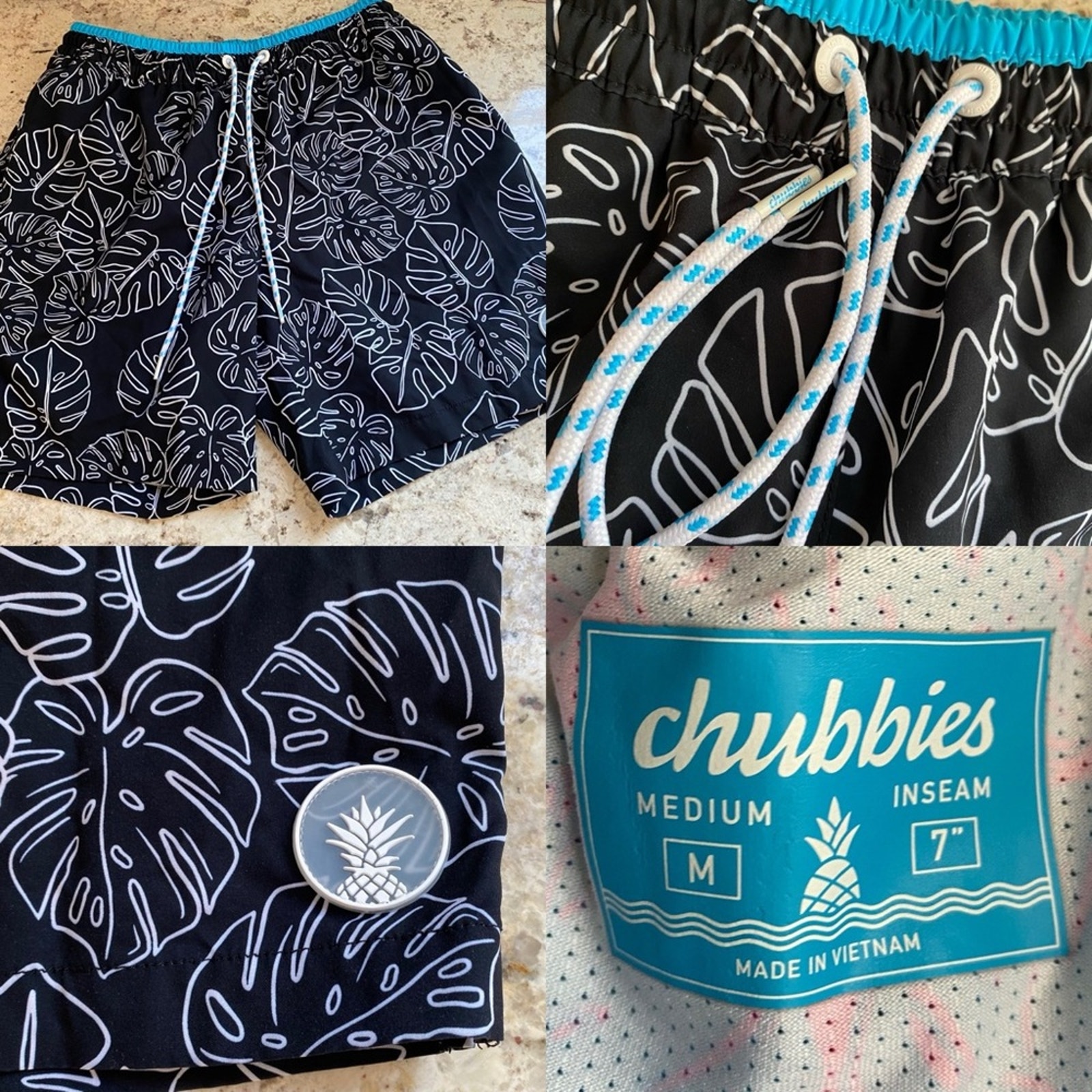 CHUBBIES 69 Classic Volley Short Black Palm Lined 7” MED