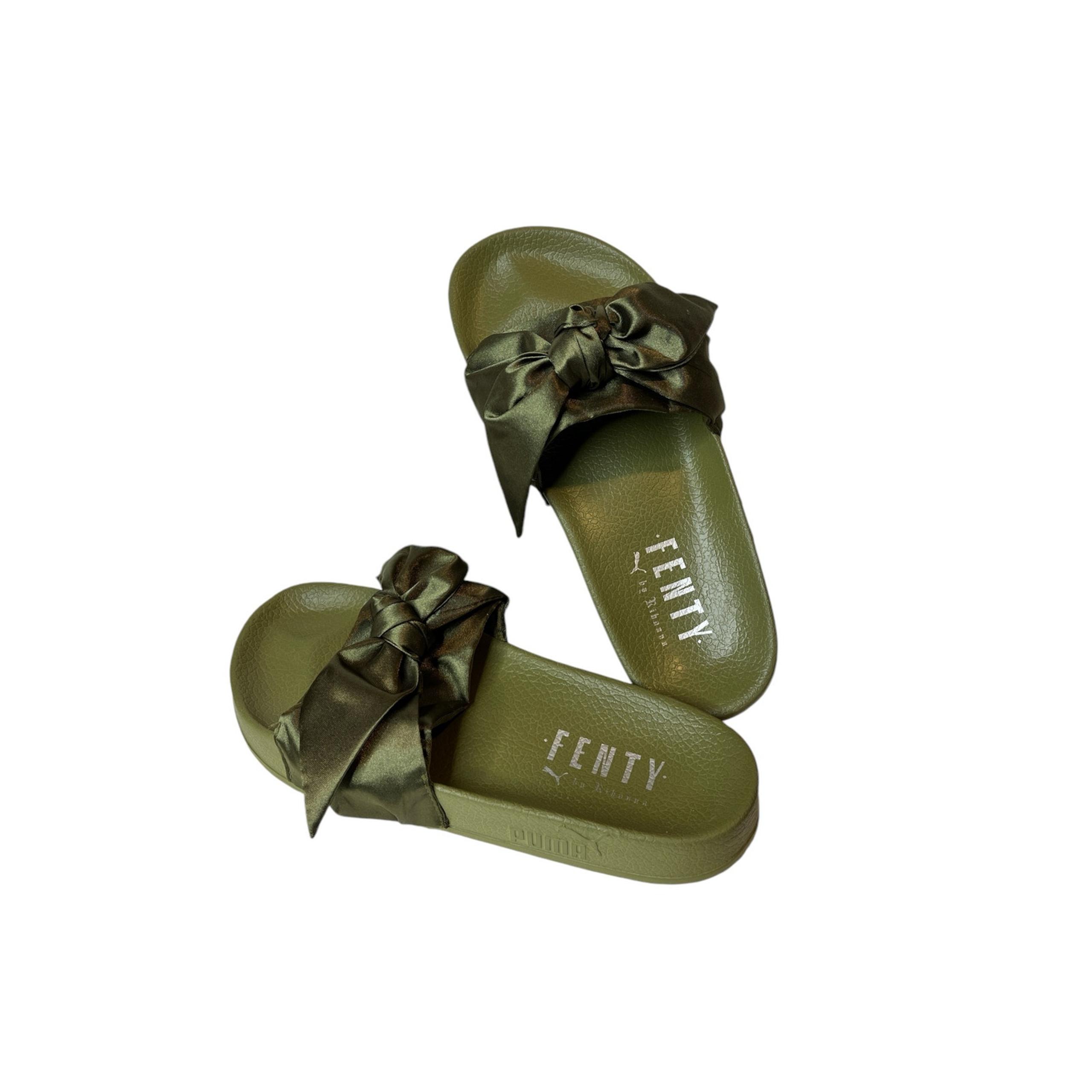 Fenty X by Rihanna Puma Green Slides Sandals Satin Bow
