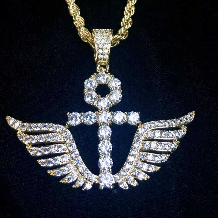 ANKH WINGS DIAMONDS CZ 18K GOLD CHAIN