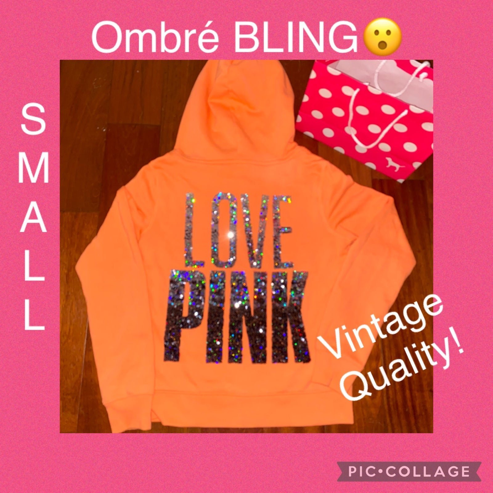 VS PINK Ombre BLING Orange Hoodie - SMALL