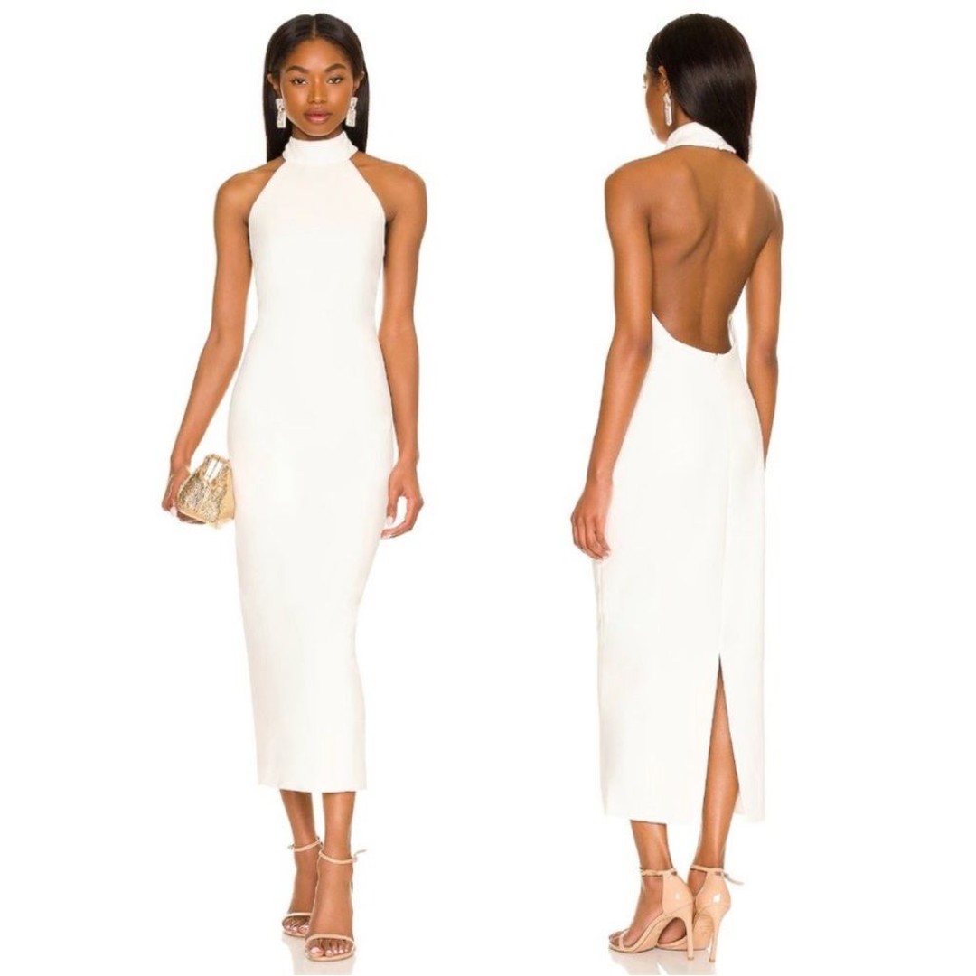 Misha Nahla Dress Halter-Neck Backless Midi in Ivory/White Women’s Size 8 NEW