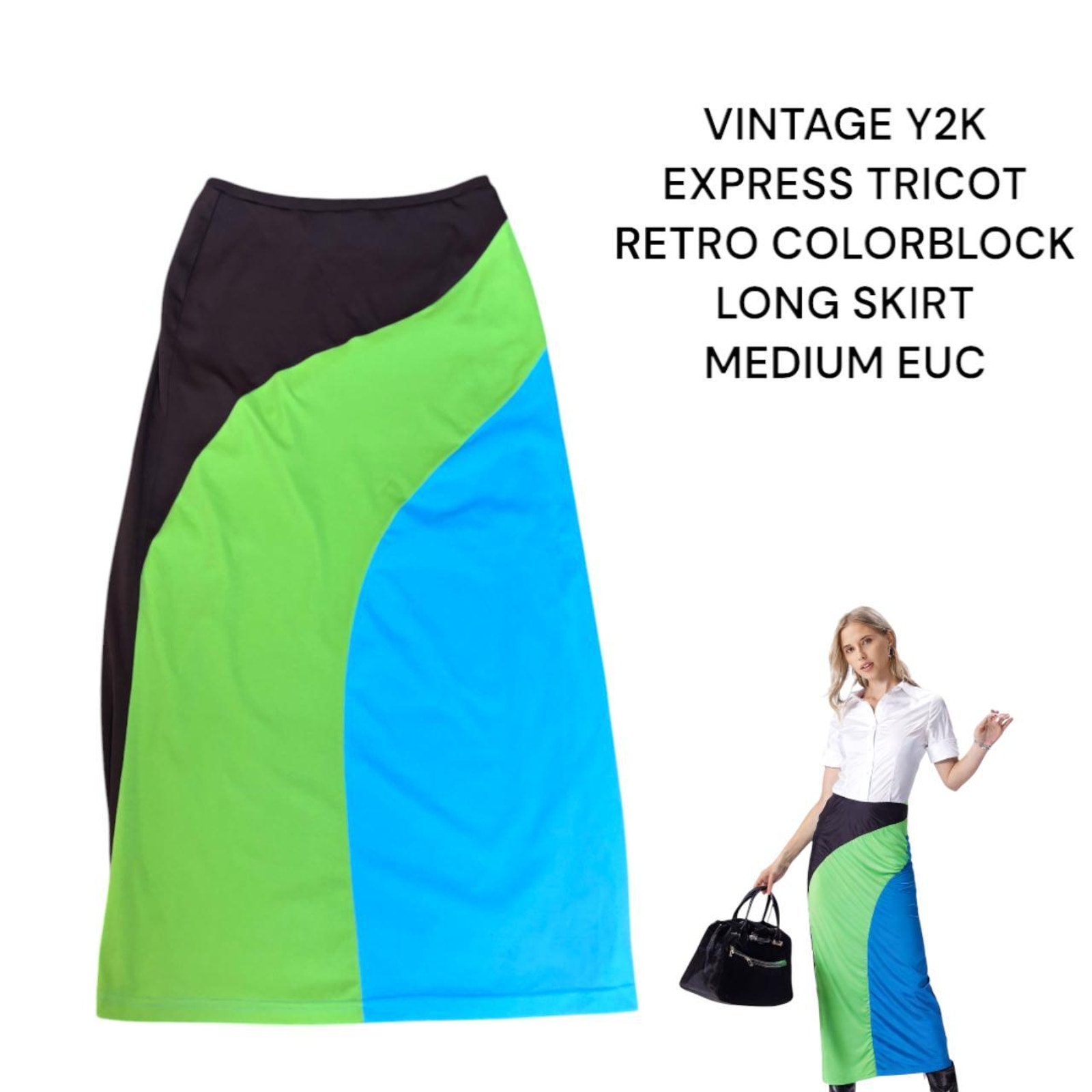 VINTAGE 90'S STYLE RARE UNIQUE COLORBLOCK EXPRESS TRICOT MAXI SKIRT SIZE MEDIUM