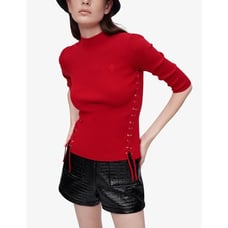 Maje stretch knit lace up top