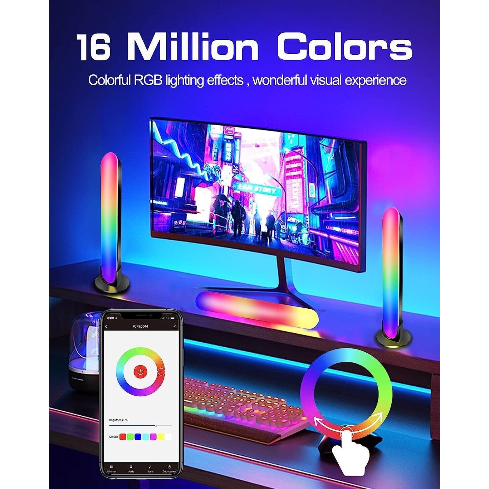 Smart LED Light Bar Desktop Mood Light RGB Computer Ambience Light Music US