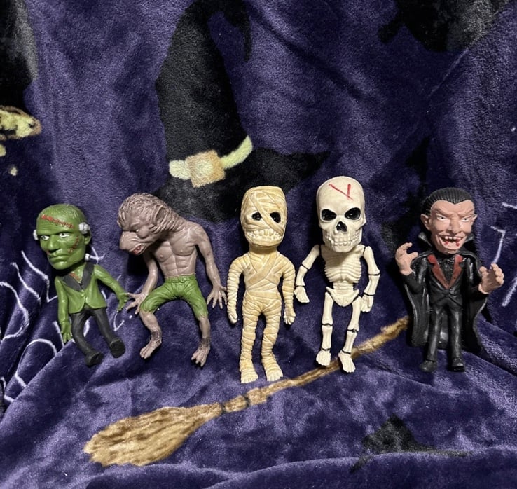 2004 Universal Toy Rubber Stretchy Jiggler Lot Mummy Skeleton Frankenstein RARE