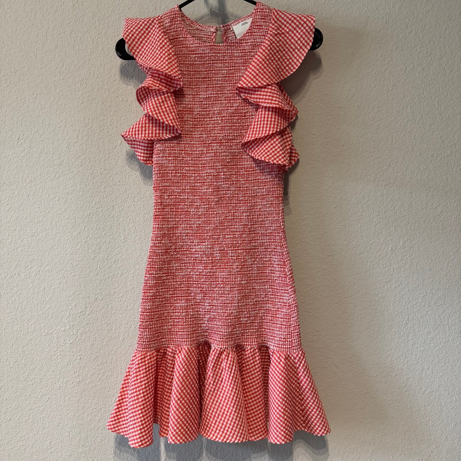 C/MEO Collective Red Gingham Smocked Ruffle Dress | Size S