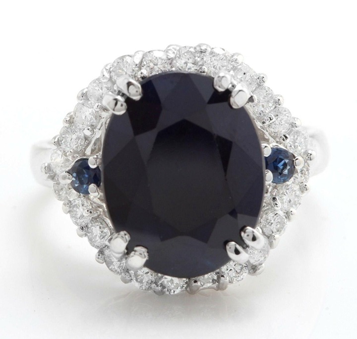 8.40Ct Natural Oval Blue Sapphire & Diamond Halo Solitaire Ring 14k White Gold