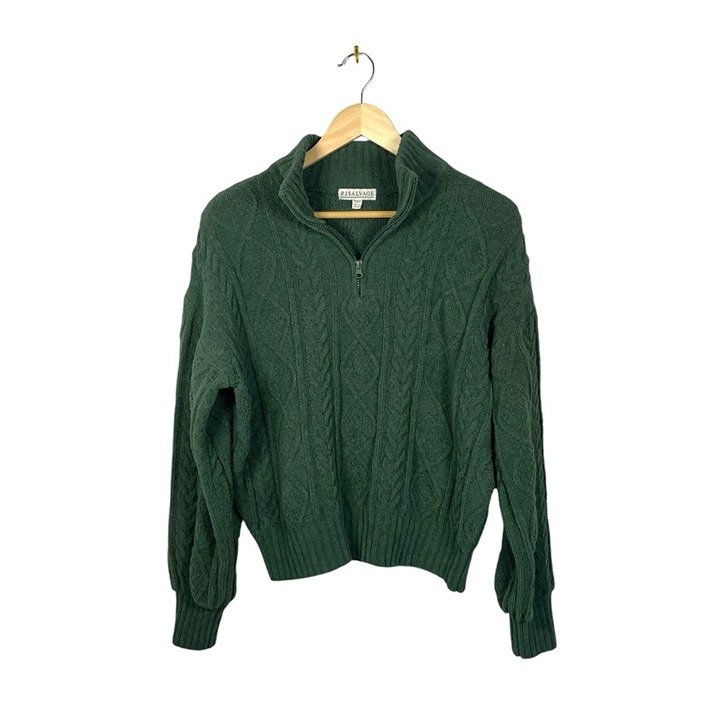 PJ Salvage Chenille Cozy Cable Quarter Zip Sweater in Forest Green Size S