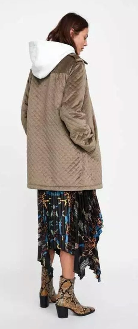 Zara Qilted Velor Parka Jacket Coat