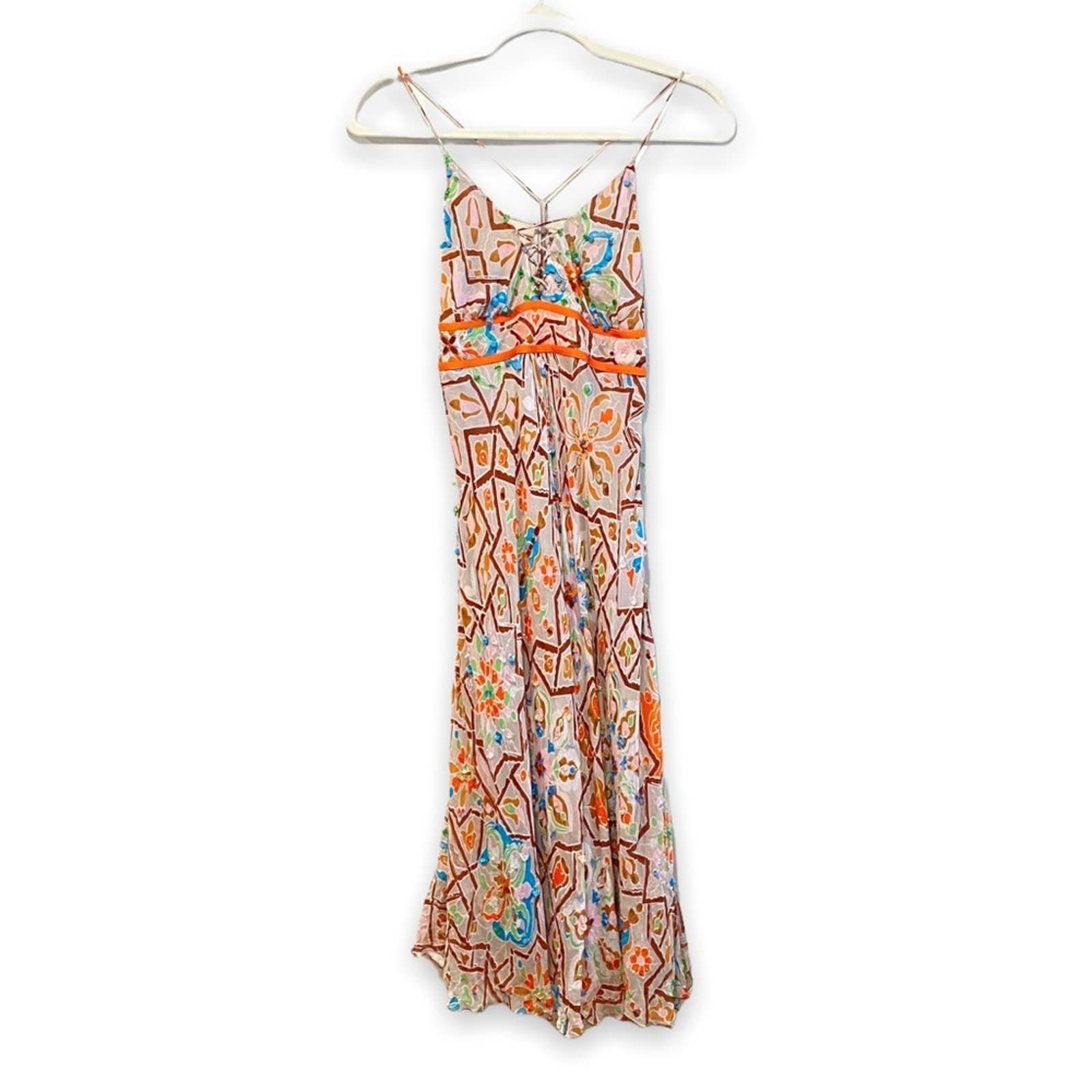 Diane Von Furstenberg Westina Silk Abstract Beaded Midi Dress Size 8