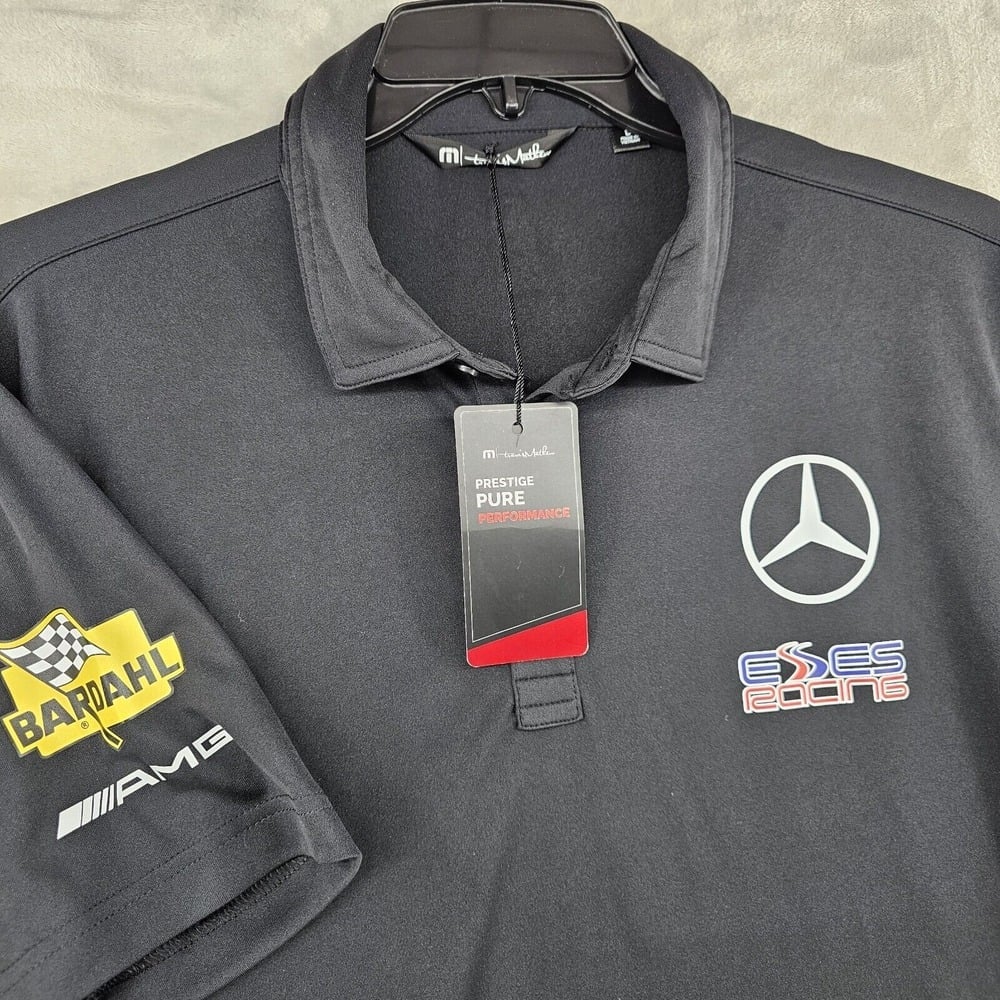 Mercedes Benz Racing Travis Mathew Performance Polo Shirt Mens Large Black