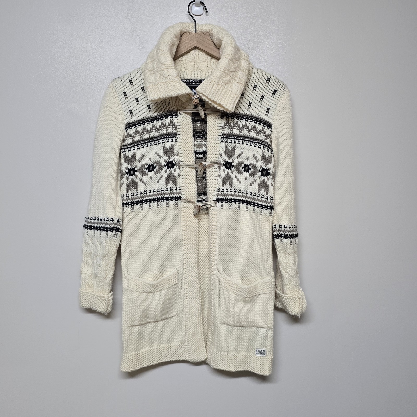 Womens Dale of Norway Buckle Wool Knit Cardigan Long Sweater Size S Nordic
