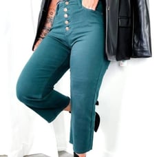 Judy Blue About Damn Time Button Fly Teal Wide Leg Crop Denim sz 9/29