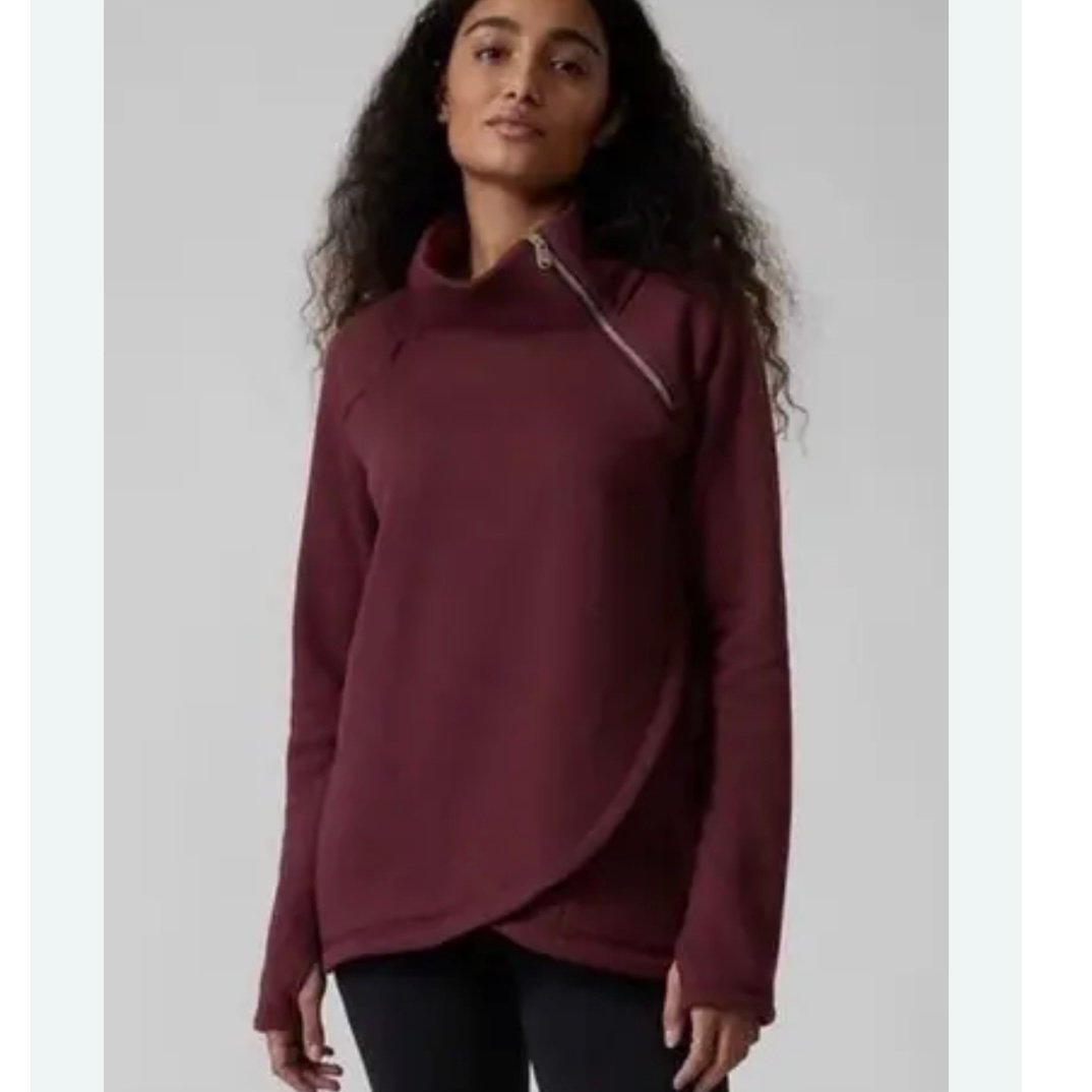 Athleta Kozy Karma ASYM Pullover Sweatshirt In Burgundy Medium